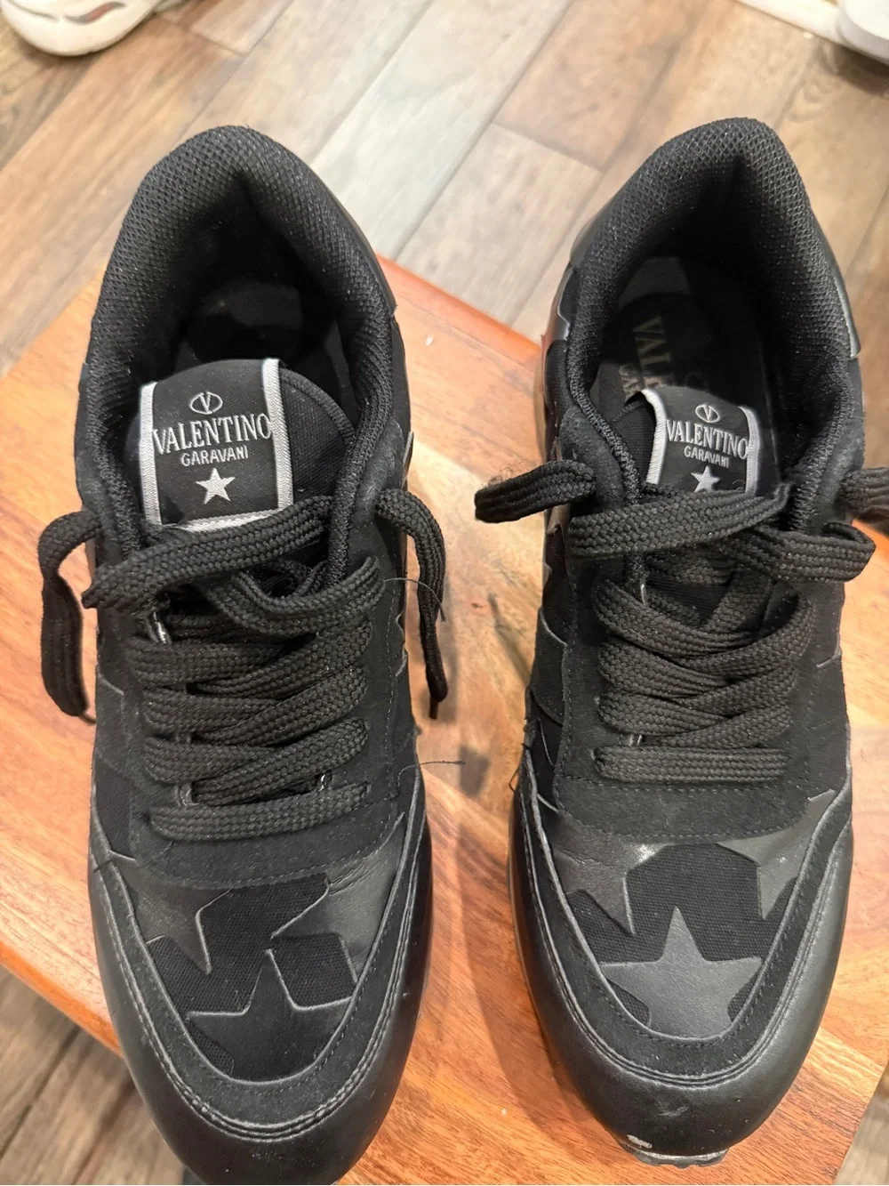 Valentino Garavani Black Sneakers with Burgundy Heel Accent